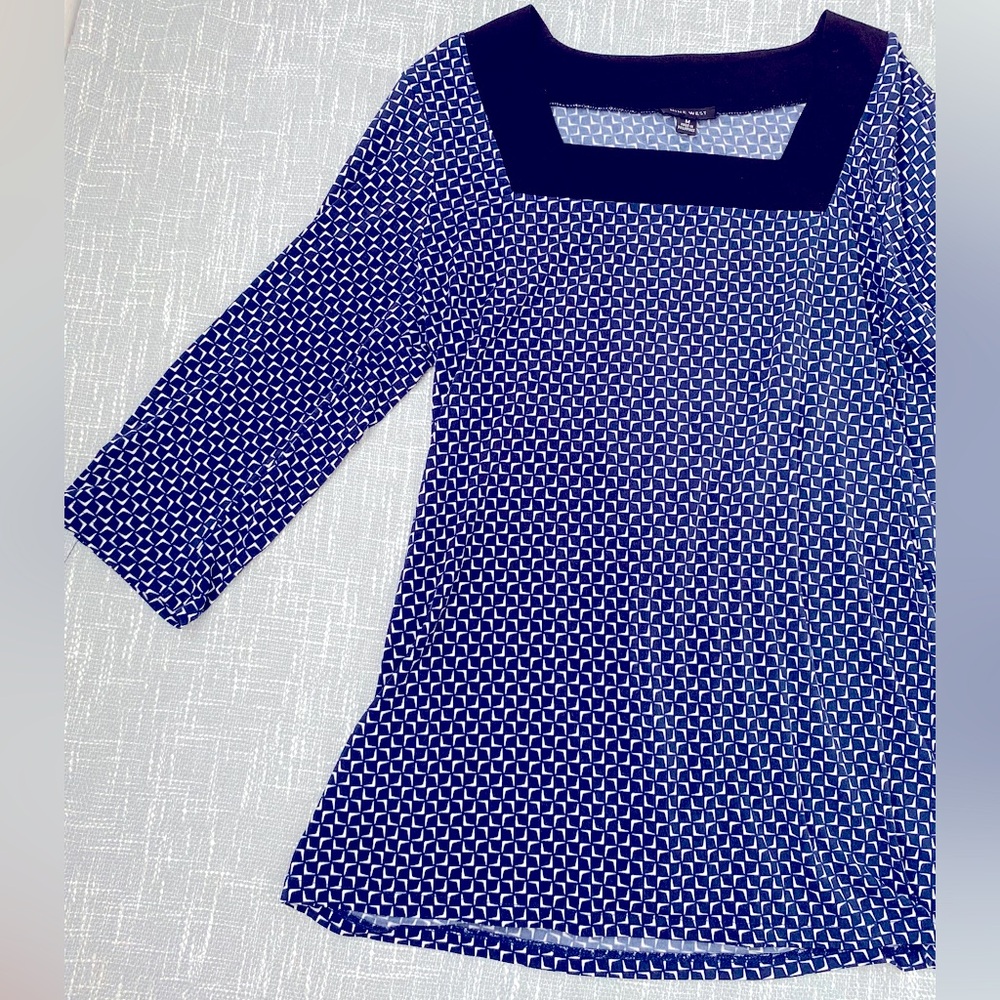 Nine West Geometric Print Square Neck Blouse – Size M